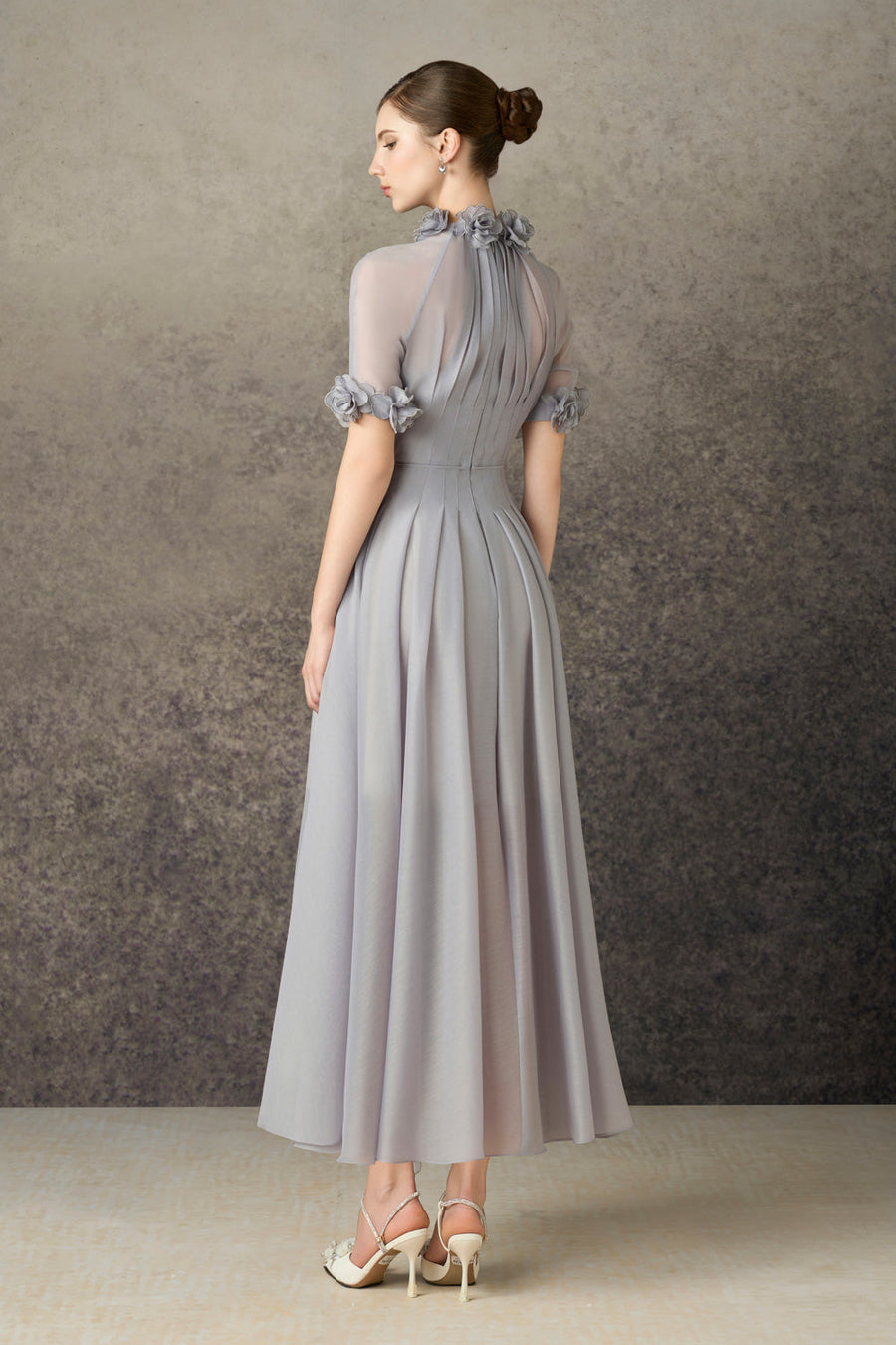 Faylen A-line Waist Pleated Silk Blend Calf Length Dress 5