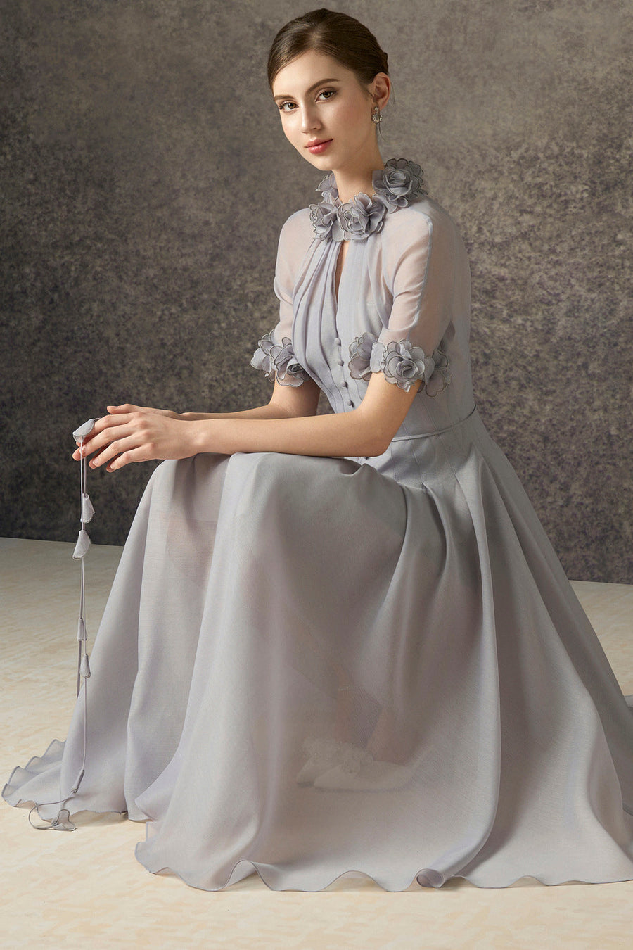 Faylen A-line Waist Pleated Silk Blend Calf Length Dress 2