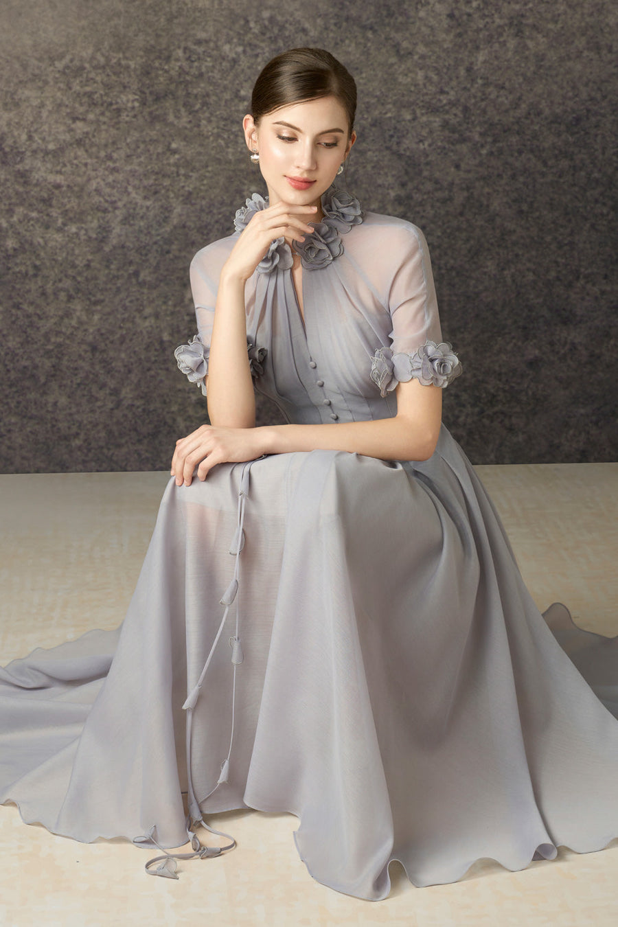 Faylen A-line Waist Pleated Silk Blend Calf Length Dress 3