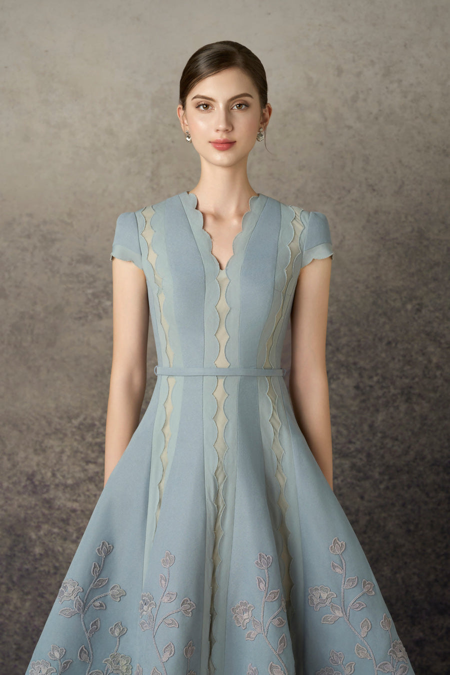 Zephara A-line V-Neck Tweed Midi Dress 2
