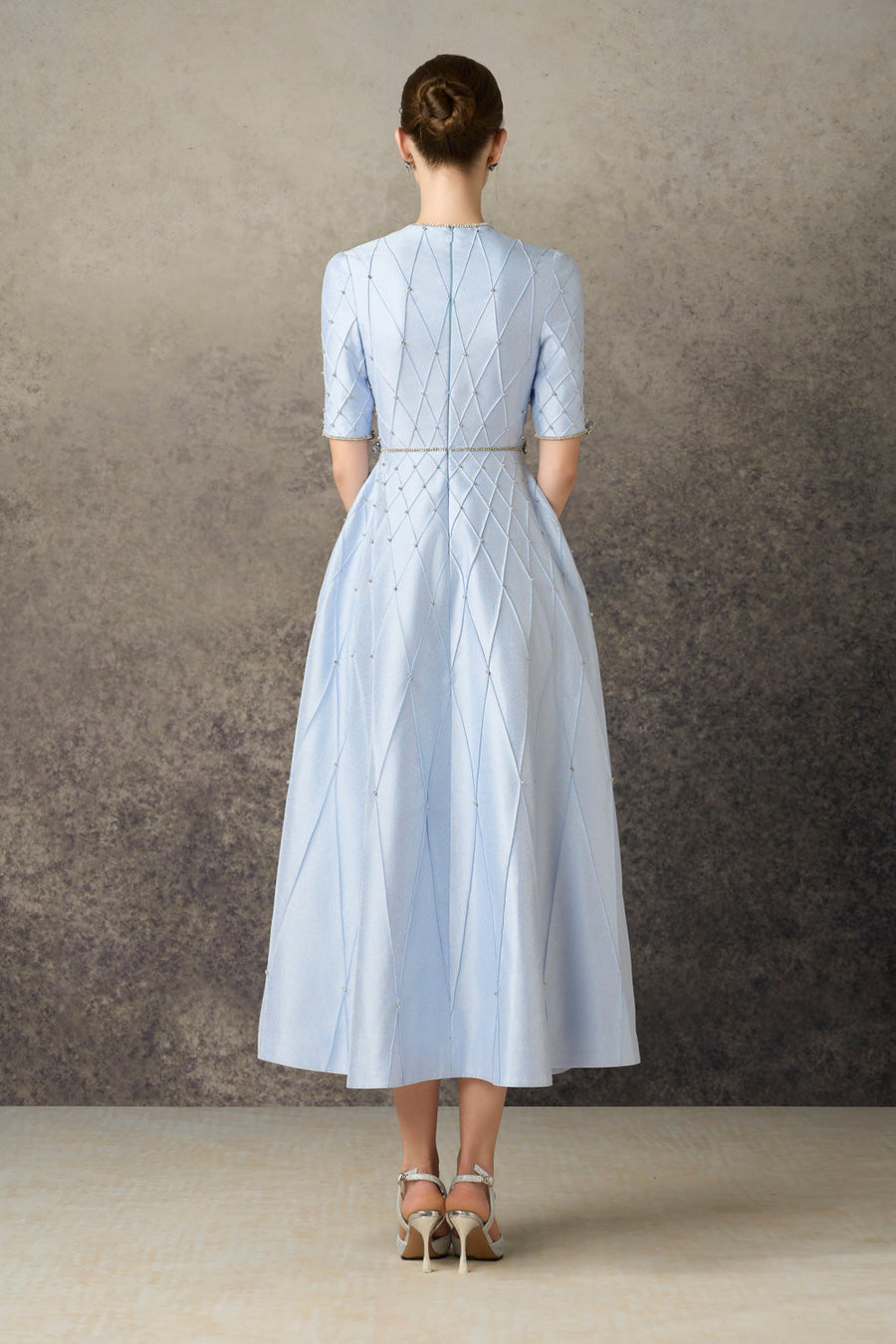 Thalyn A-line Round Neck Taffeta Calf Length Dress 4