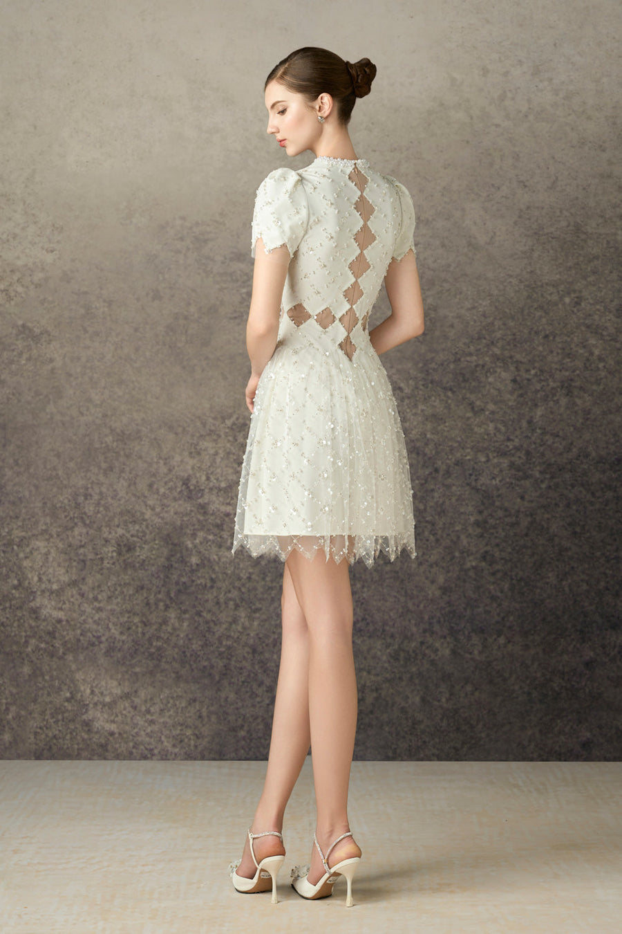 Caelis A-line Puffy Sleeved Mesh Lace Mini Dress 4