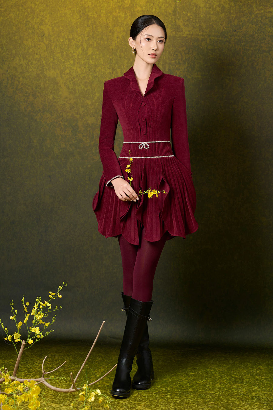 Julianna A-line Layered Velvet Tweed Mini Dress Mini Dress Rosee de Matin
