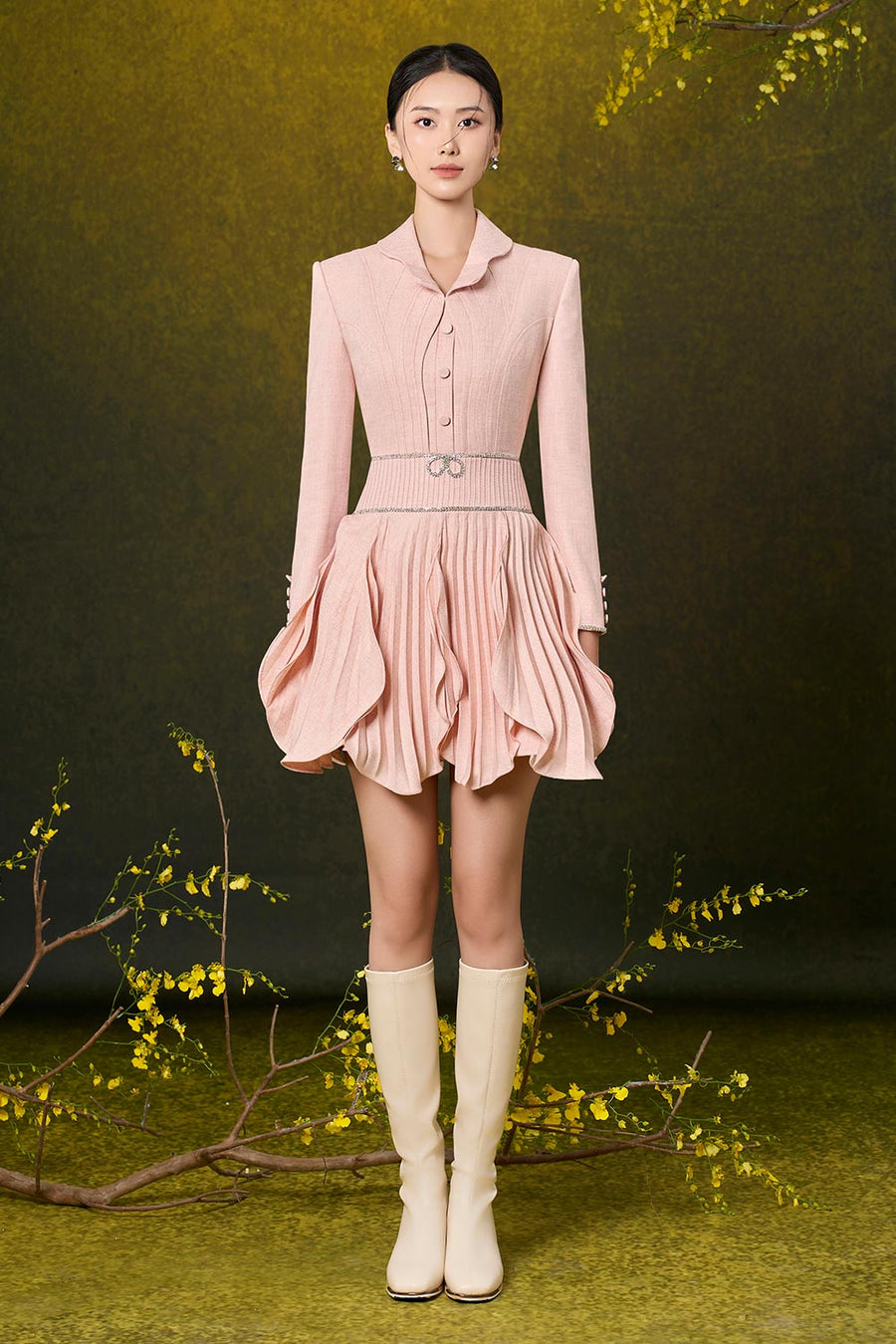 Julianna A-line Layered Velvet Tweed Mini Dress Mini Dress Rosee de Matin