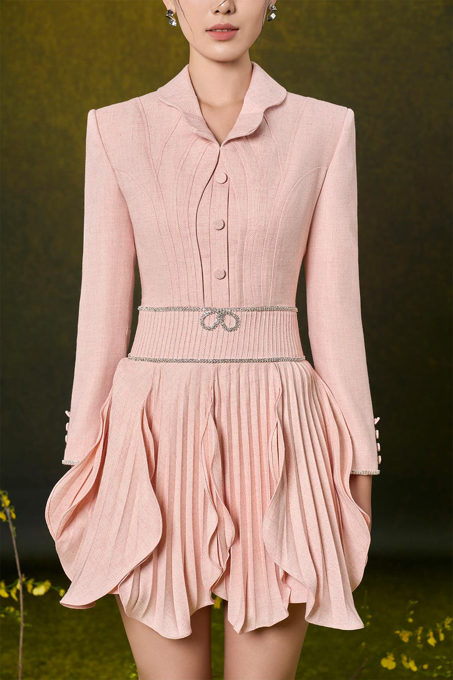 Julianna A-line Layered Velvet Tweed Mini Dress Mini Dress Rosee de Matin
