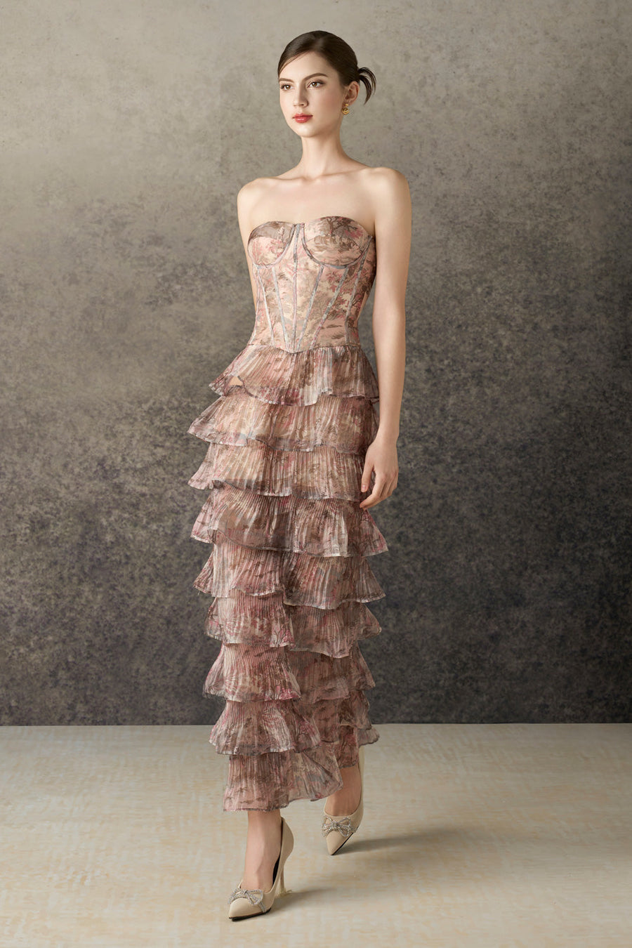 Avenel Sheath Tiered Chiffon Calf Length Set 5