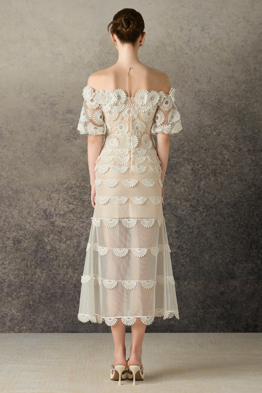Zephine Mermaid Illusion Neck Mesh Lace Calf Length Dress 4