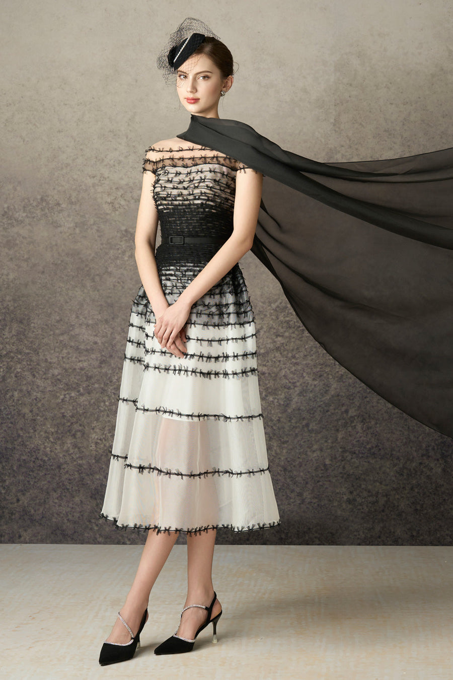 Noelis A-line Illusion Neck Mesh Lace Midi Dress 2