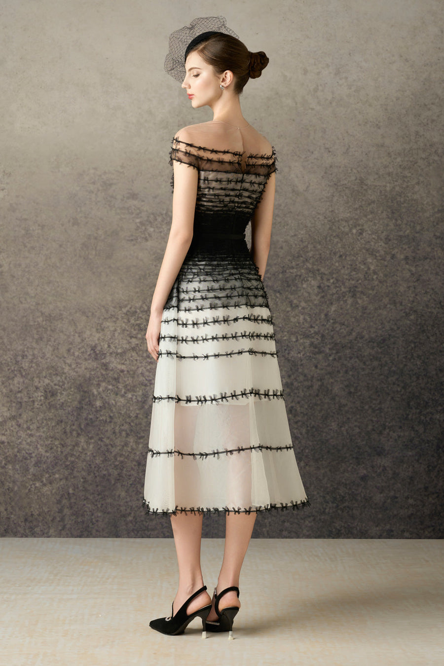 Noelis A-line Illusion Neck Mesh Lace Midi Dress 4