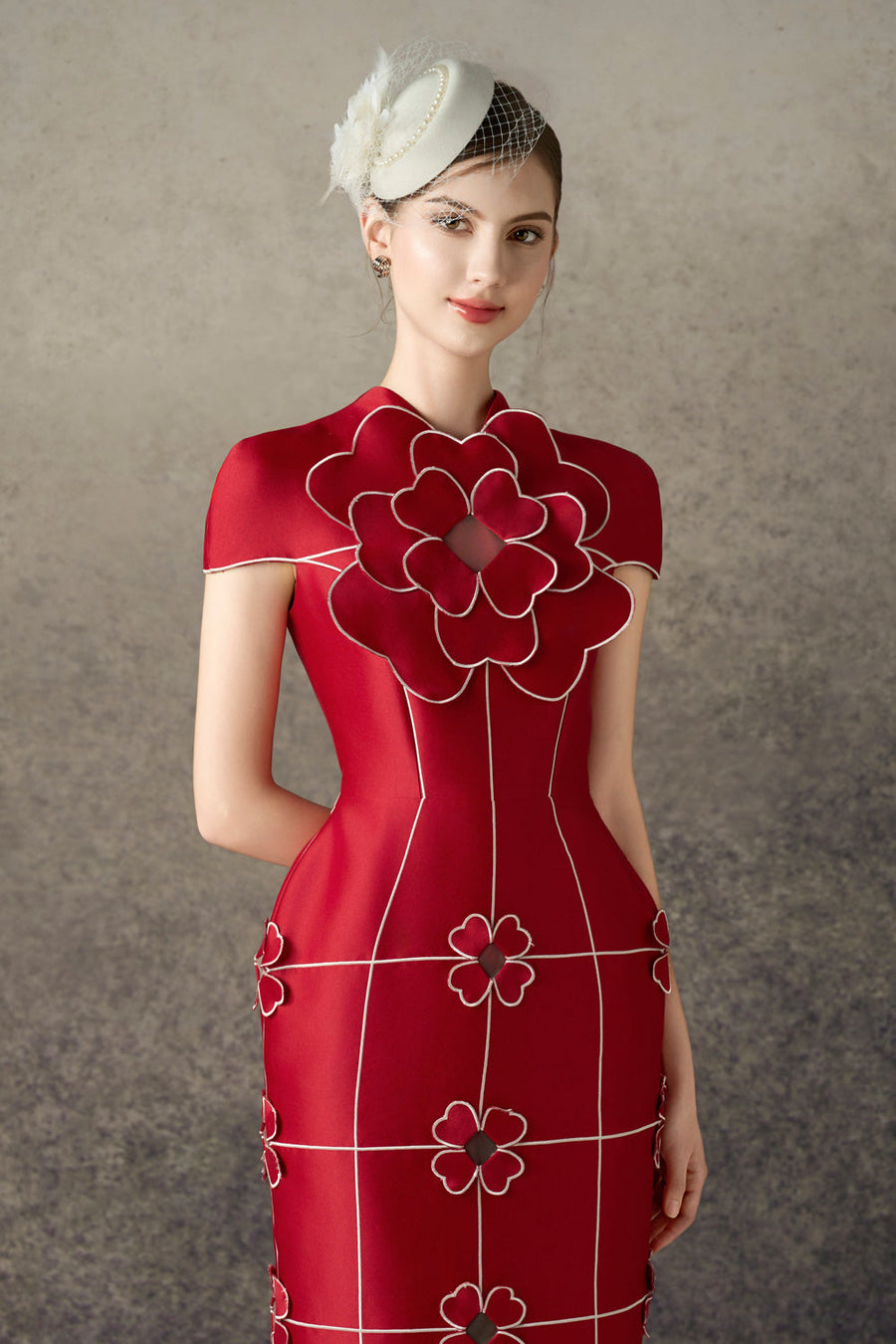 Solenya Pencil Flower Applique Taffeta Midi Dress 2