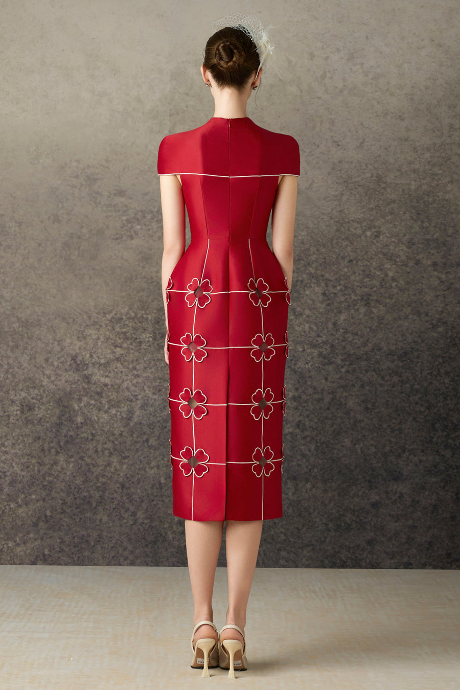 Solenya Pencil Flower Applique Taffeta Midi Dress 3