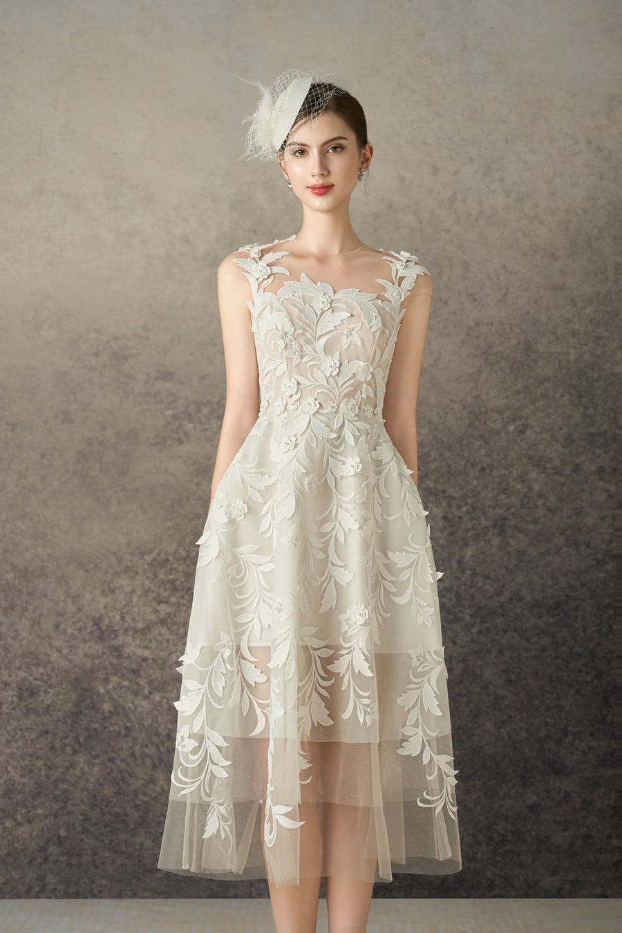 Thessia A-line Illusion Neck Mesh Lace Midi Dress 4