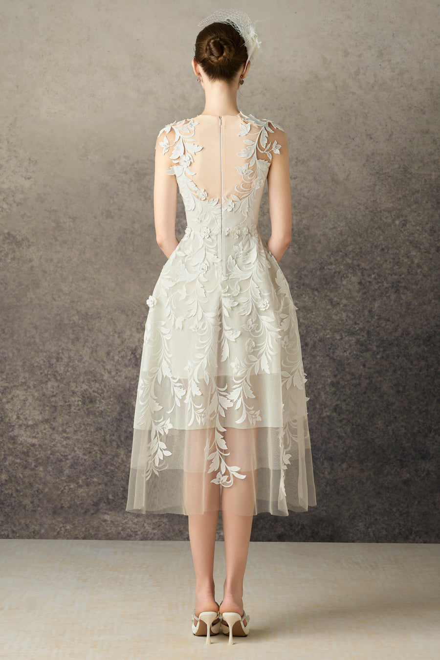 Thessia A-line Illusion Neck Mesh Lace Midi Dress 3
