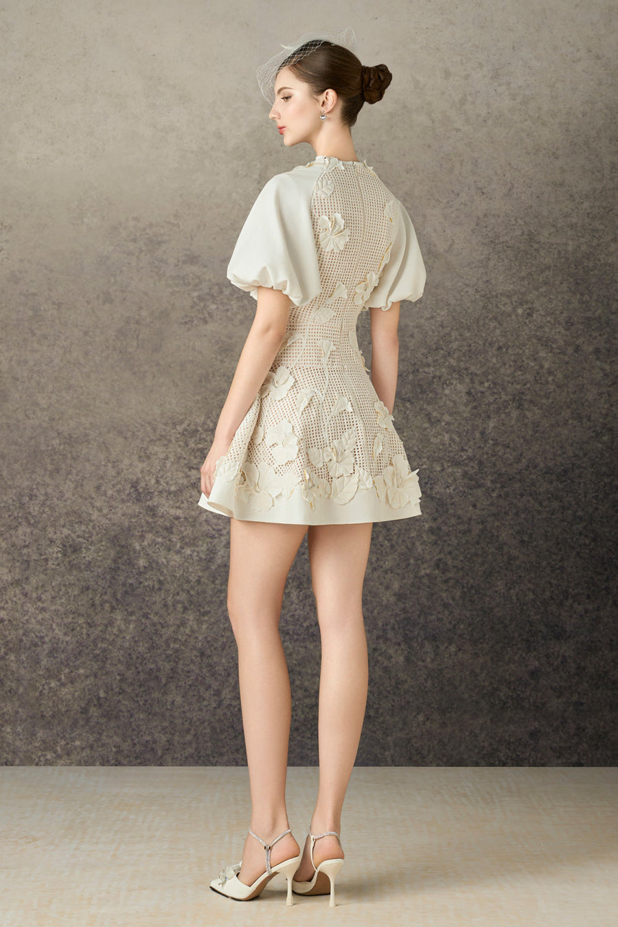 Caedia A-line Puffy Sleeved Mesh Lace Mini Dress 4