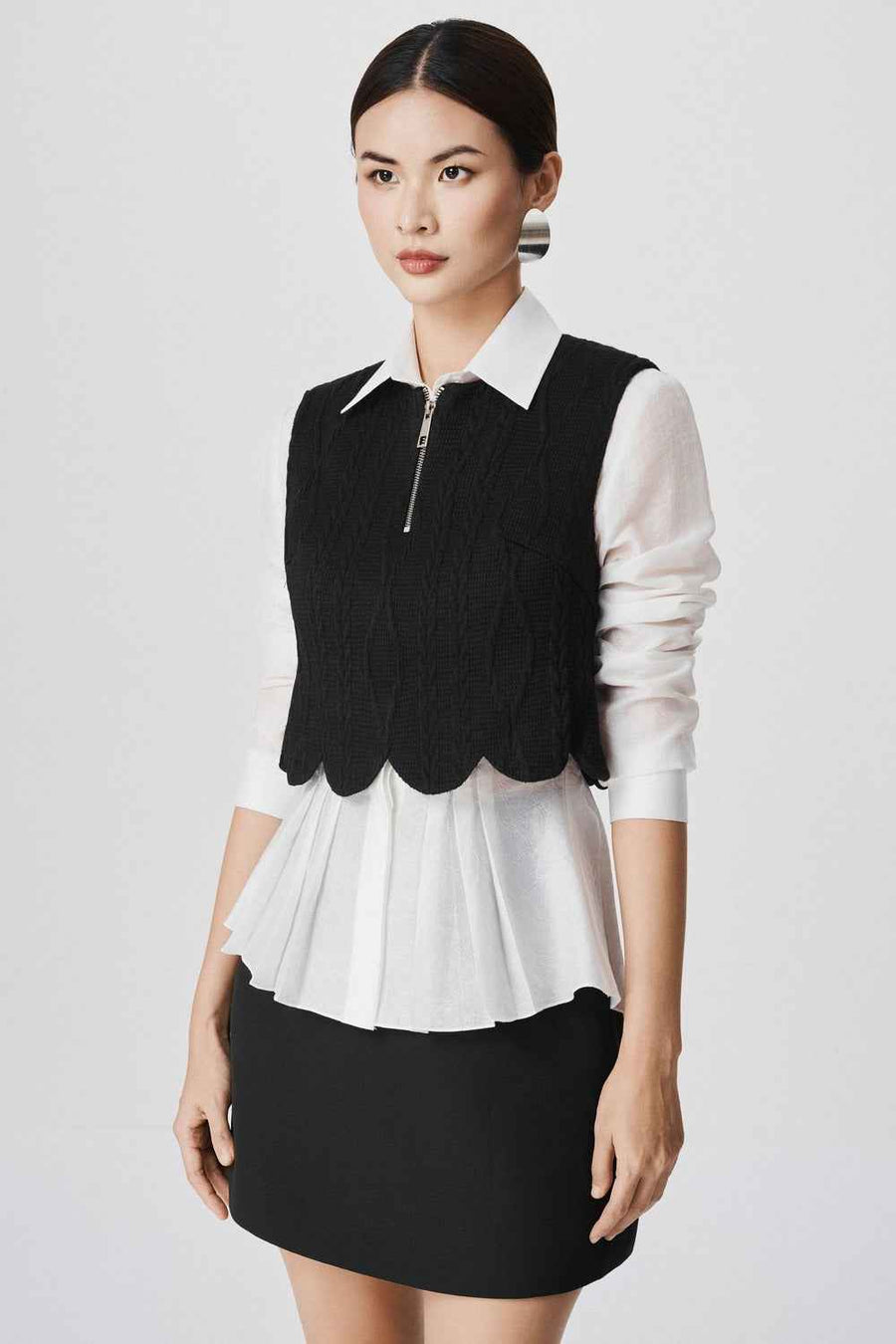 Promise Cropped Front Zipper Knit Top