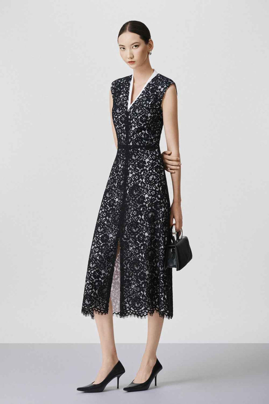 Selene A-line V-Neck Cotton Lace Midi Dress