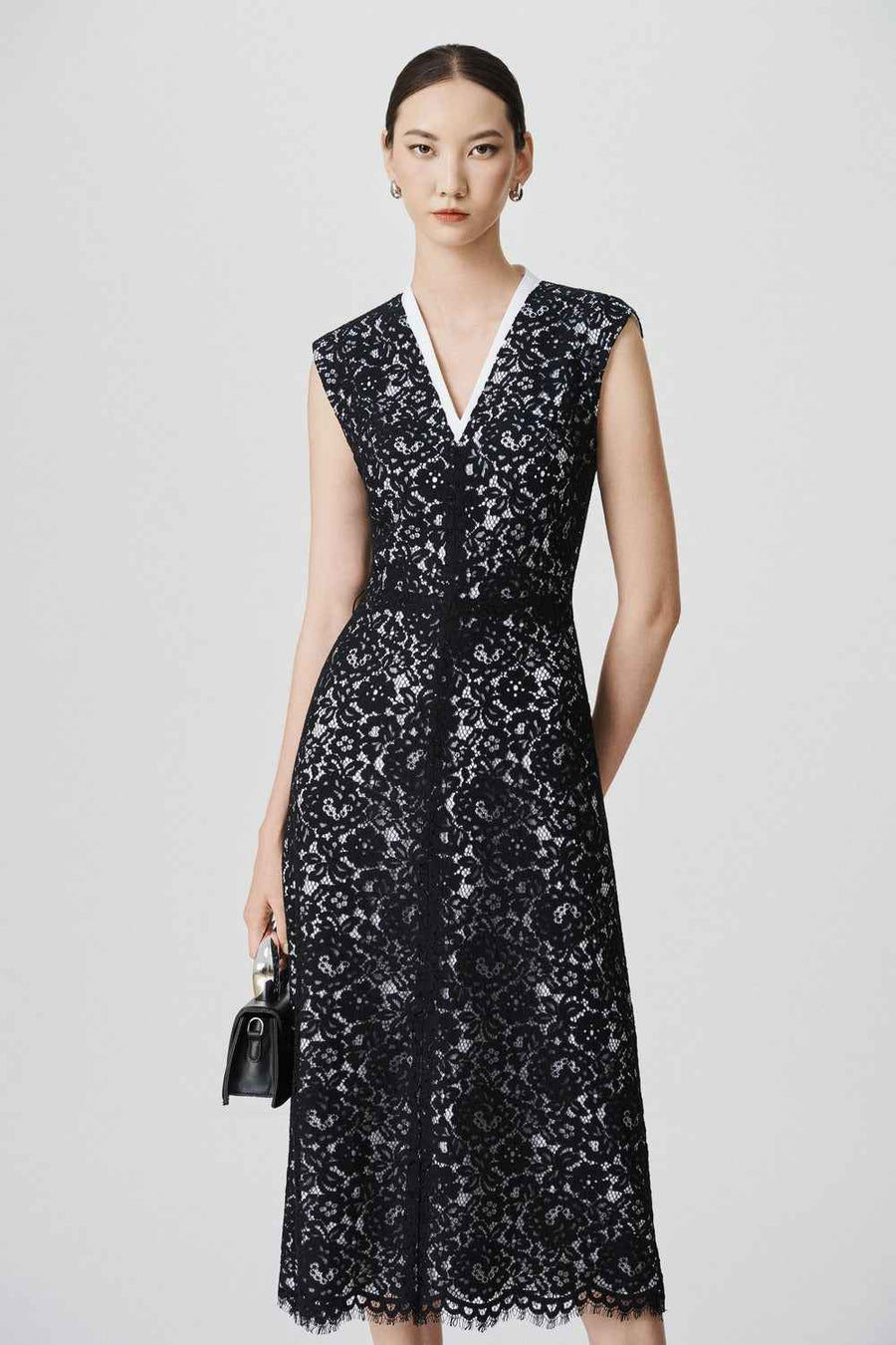 Selene A-line V-Neck Cotton Lace Midi Dress