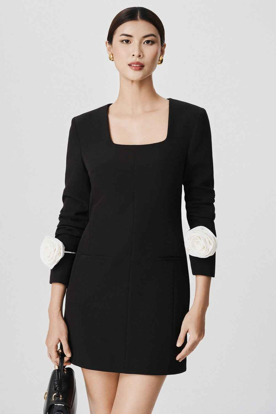 Alaiya A-line Square Neck Wool Mini Dress