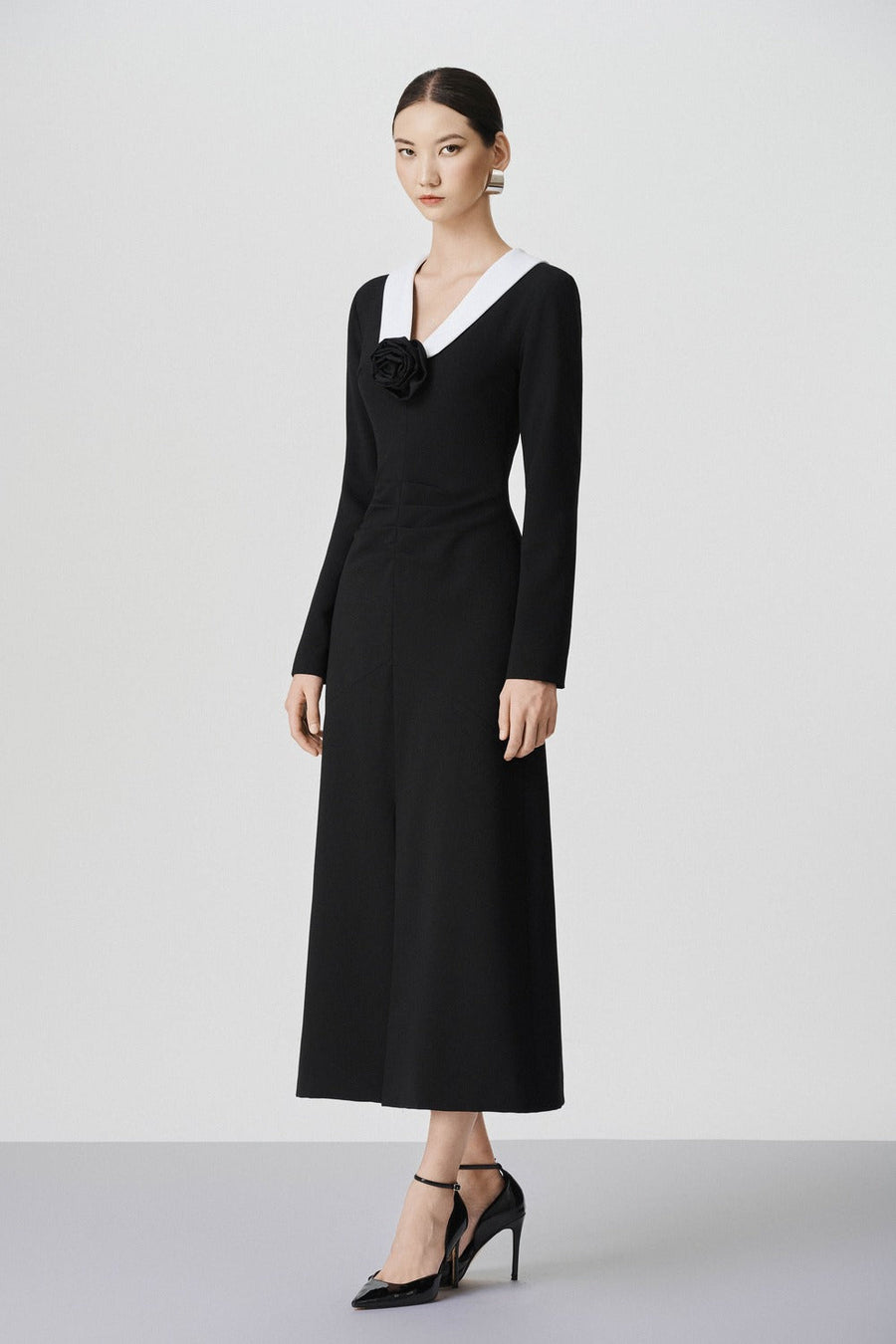 Angie A-line Front Slit Cotton Calf Length Dress 5