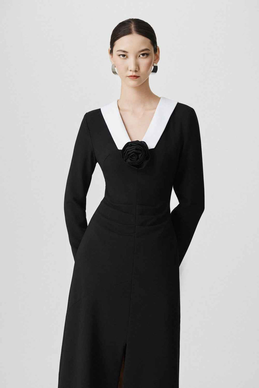 Angie A-line Front Slit Cotton Calf Length Dress