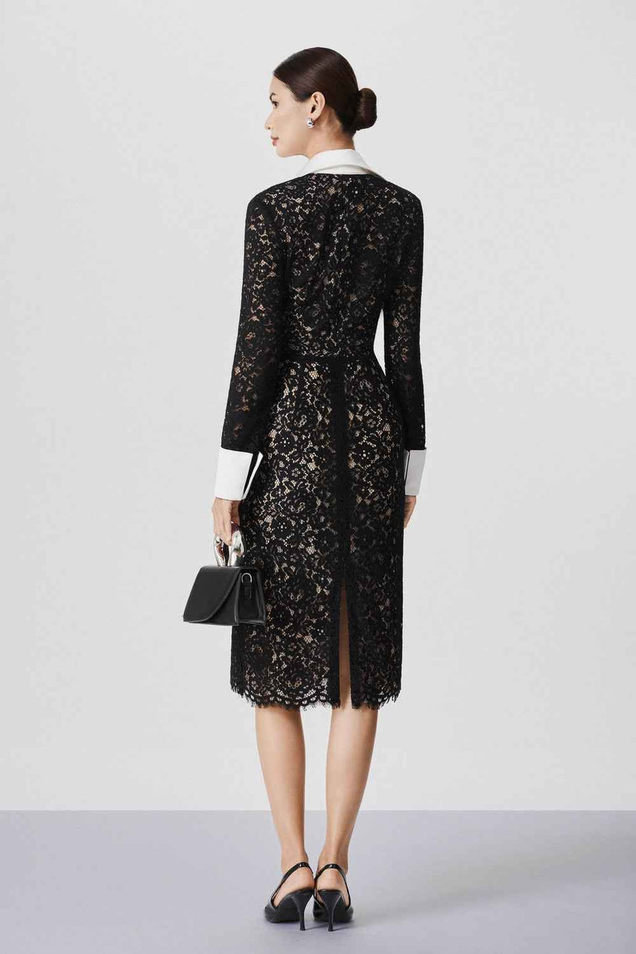 Fallon Sheath Cuff Sleeved Lace Midi Dress