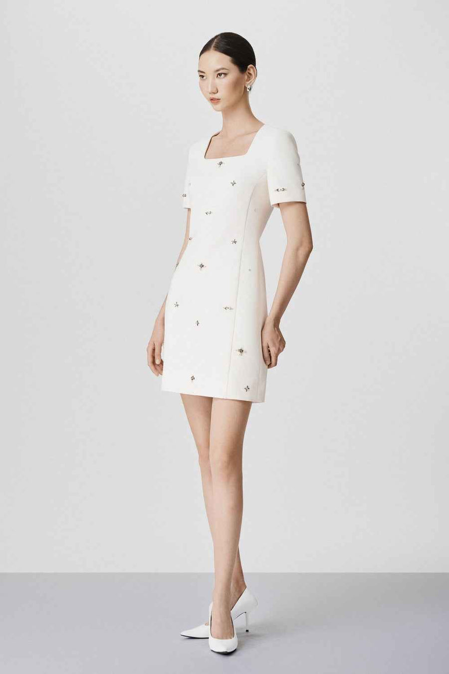 Thalia A-line Bead Wool Mini Dress