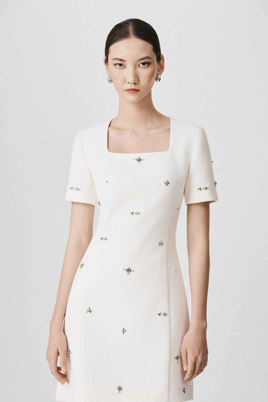 Thalia A-line Bead Wool Mini Dress