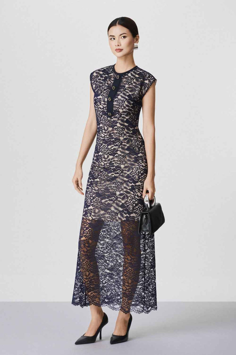 Martha A-line Cap Sleeved Lace Maxi Dress