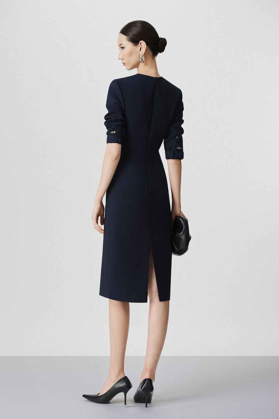 Halle Sheath Round Neck Wool Midi Dress
