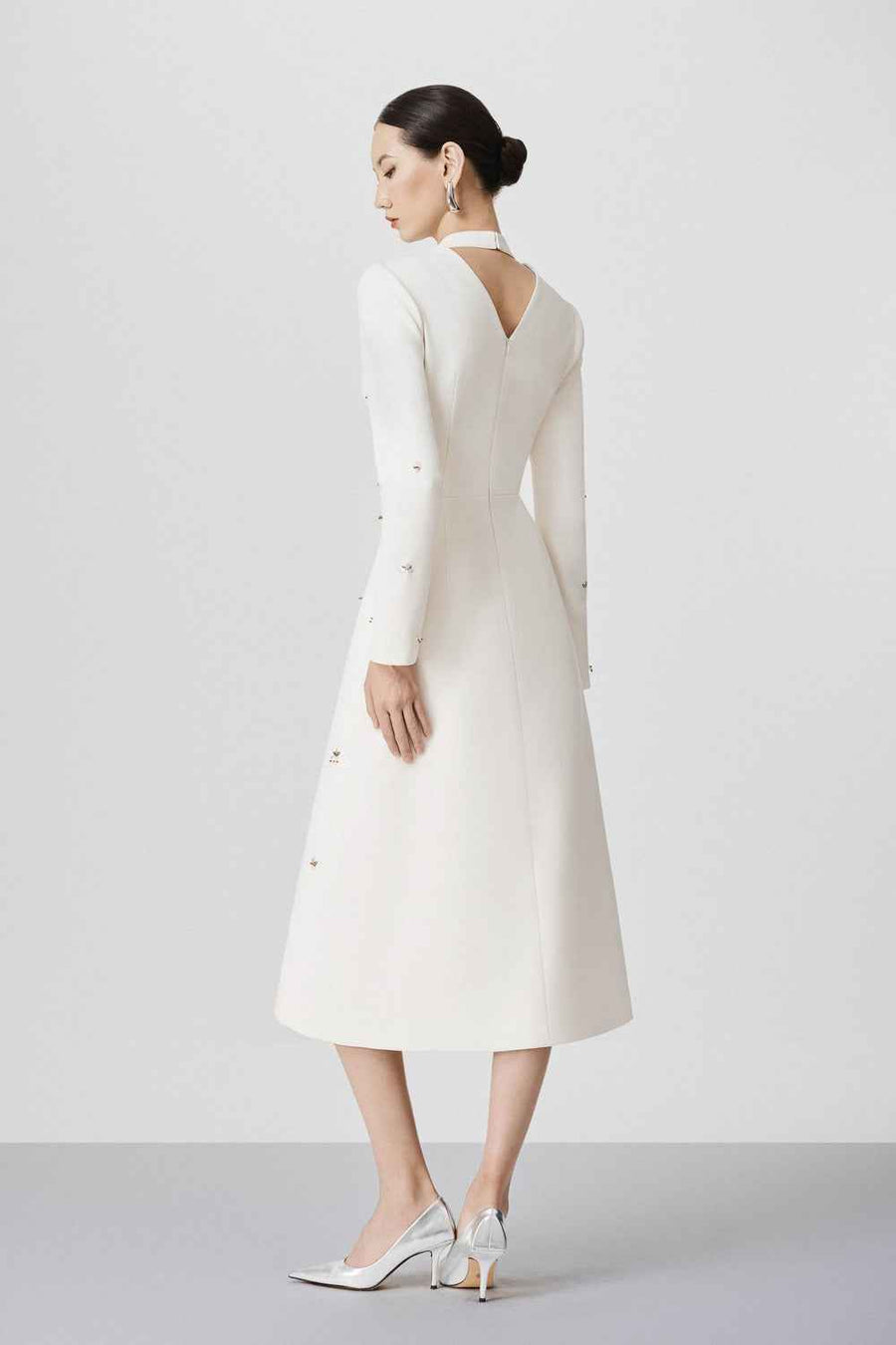 Estrella A-line V-Neck Wool Calf Length Dress