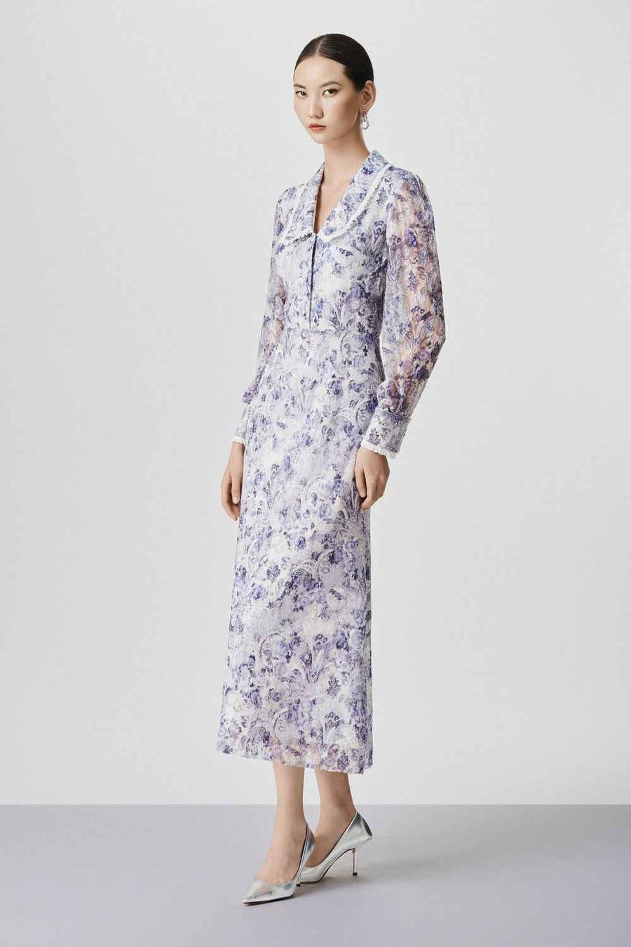 Joelle Sheath Peter Pan Collar Lace Maxi Dress