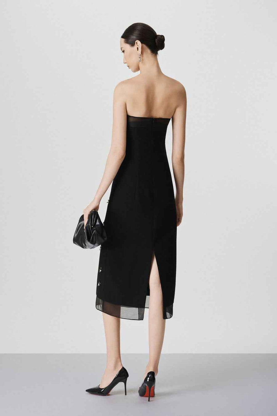 Kinslee Strapless Bead Wool Midi Dress