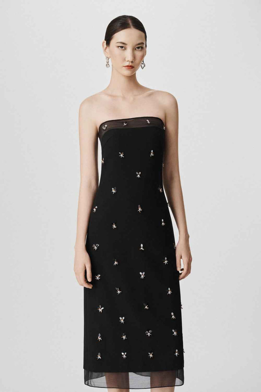 Kinslee Strapless Bead Wool Midi Dress
