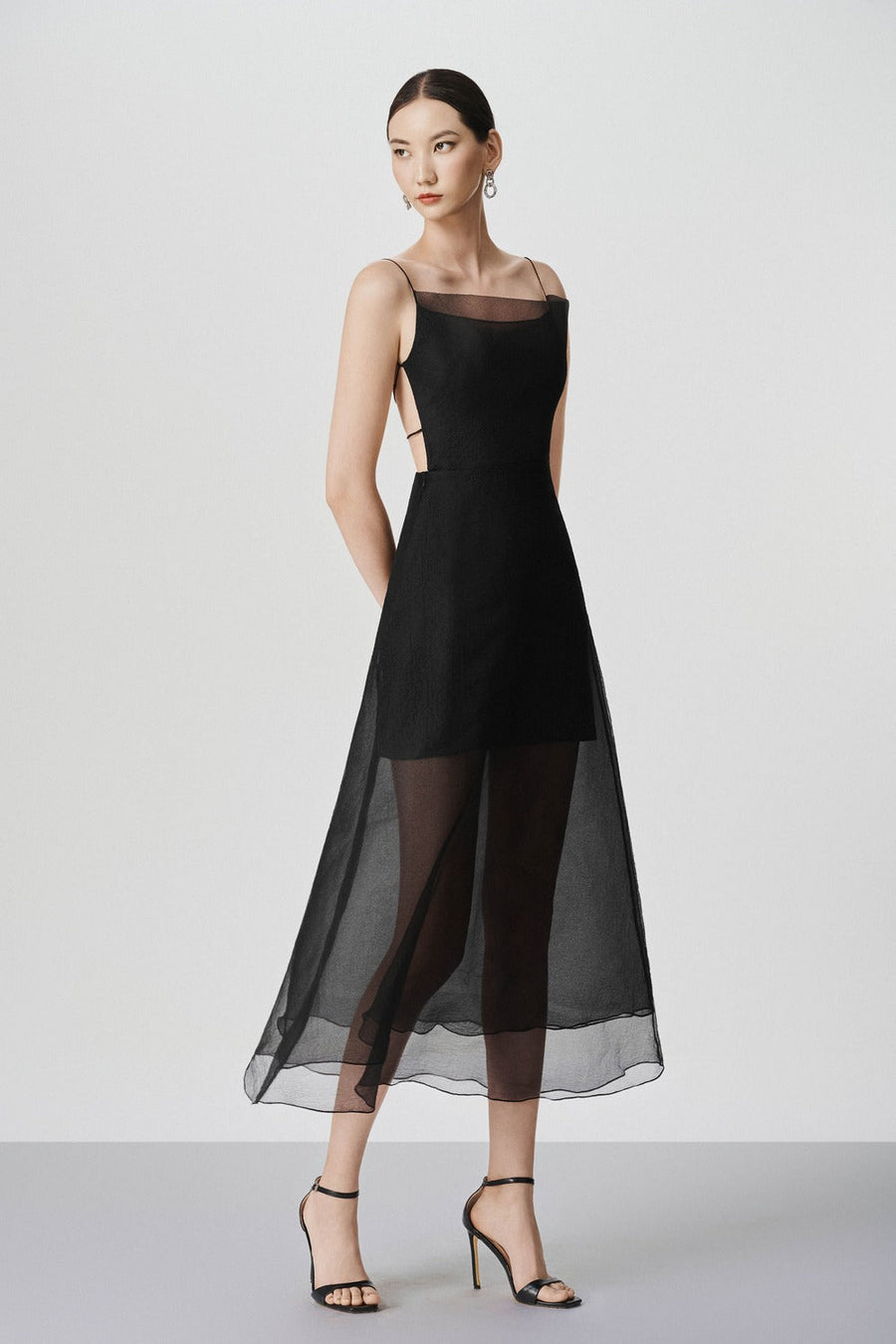 Roselyn A-line Sheer Organza Calf Length Dress 5