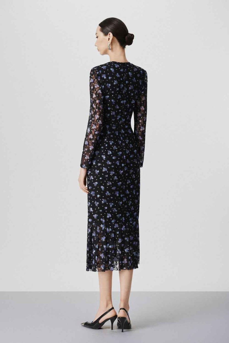 Theodora Drop Waist Round Neck Lace Calf Length Dress