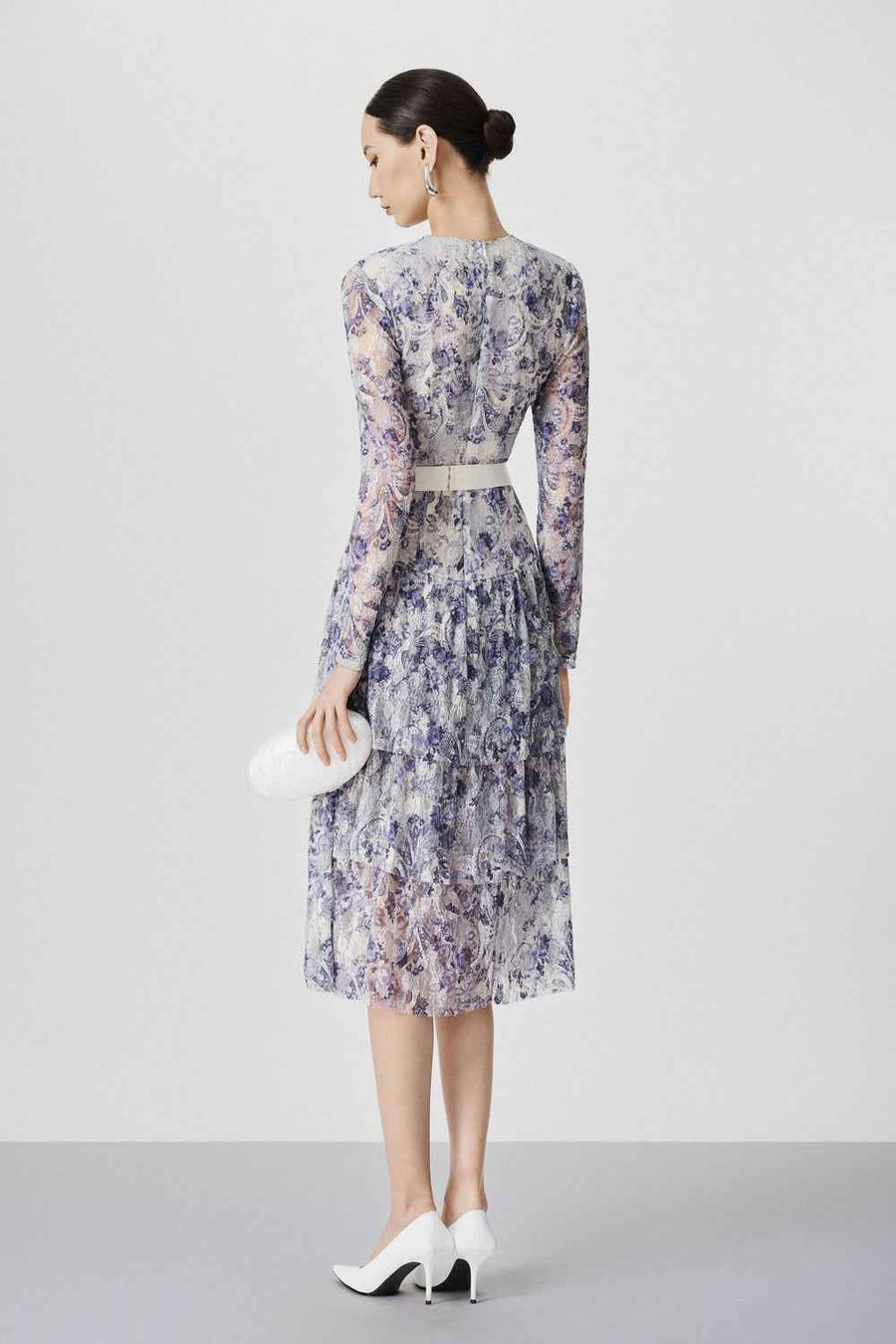 Jolie Layered Round Neck Lace Midi Dress