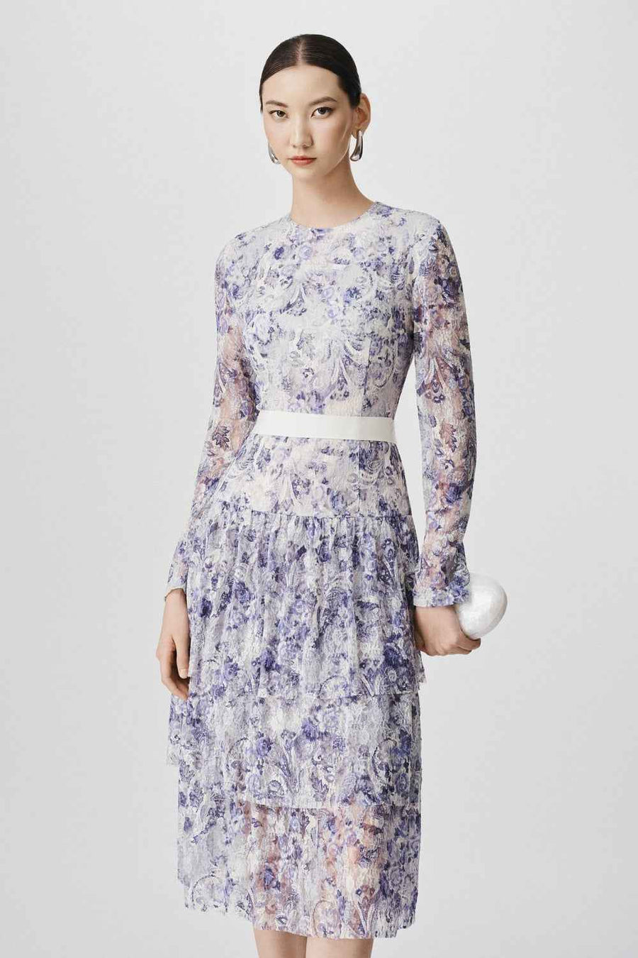 Jolie Layered Round Neck Lace Midi Dress