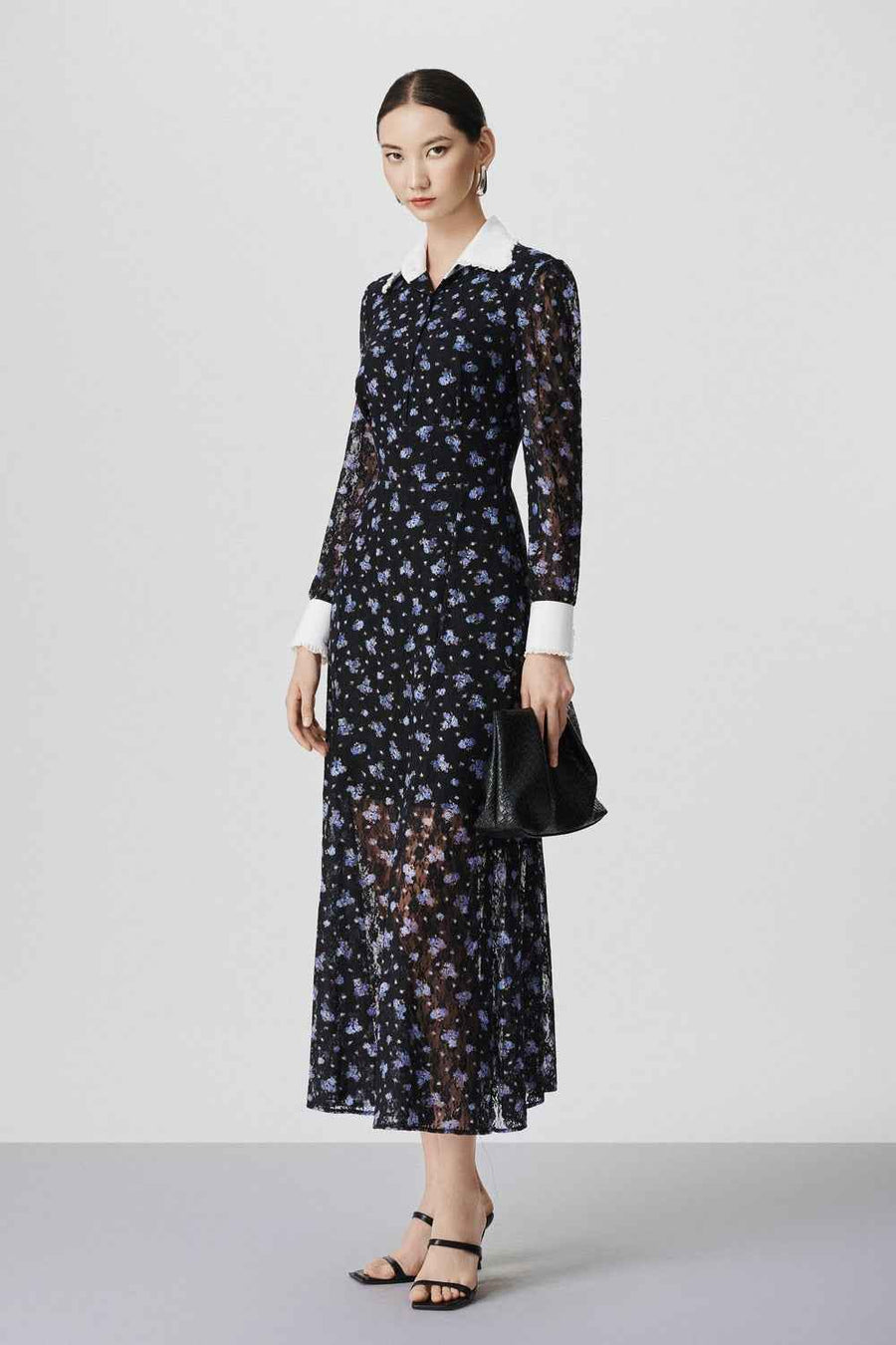 Elodie A-line Cuff Sleeved Lace Maxi Dress