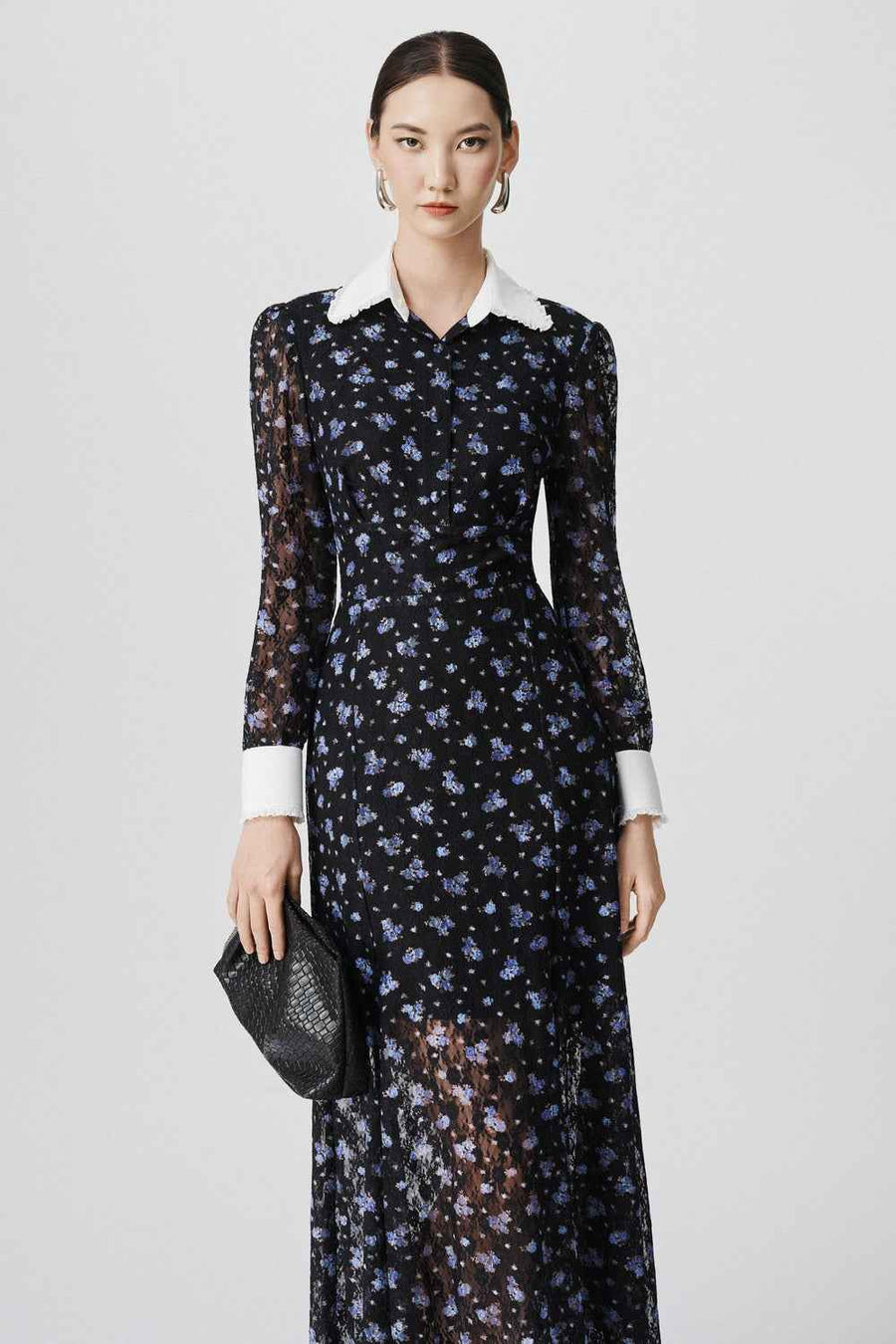 Elodie A-line Cuff Sleeved Lace Maxi Dress
