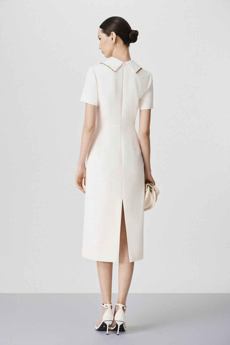 Halo Sheath Peter Pan Collar Wool Calf Length Dress