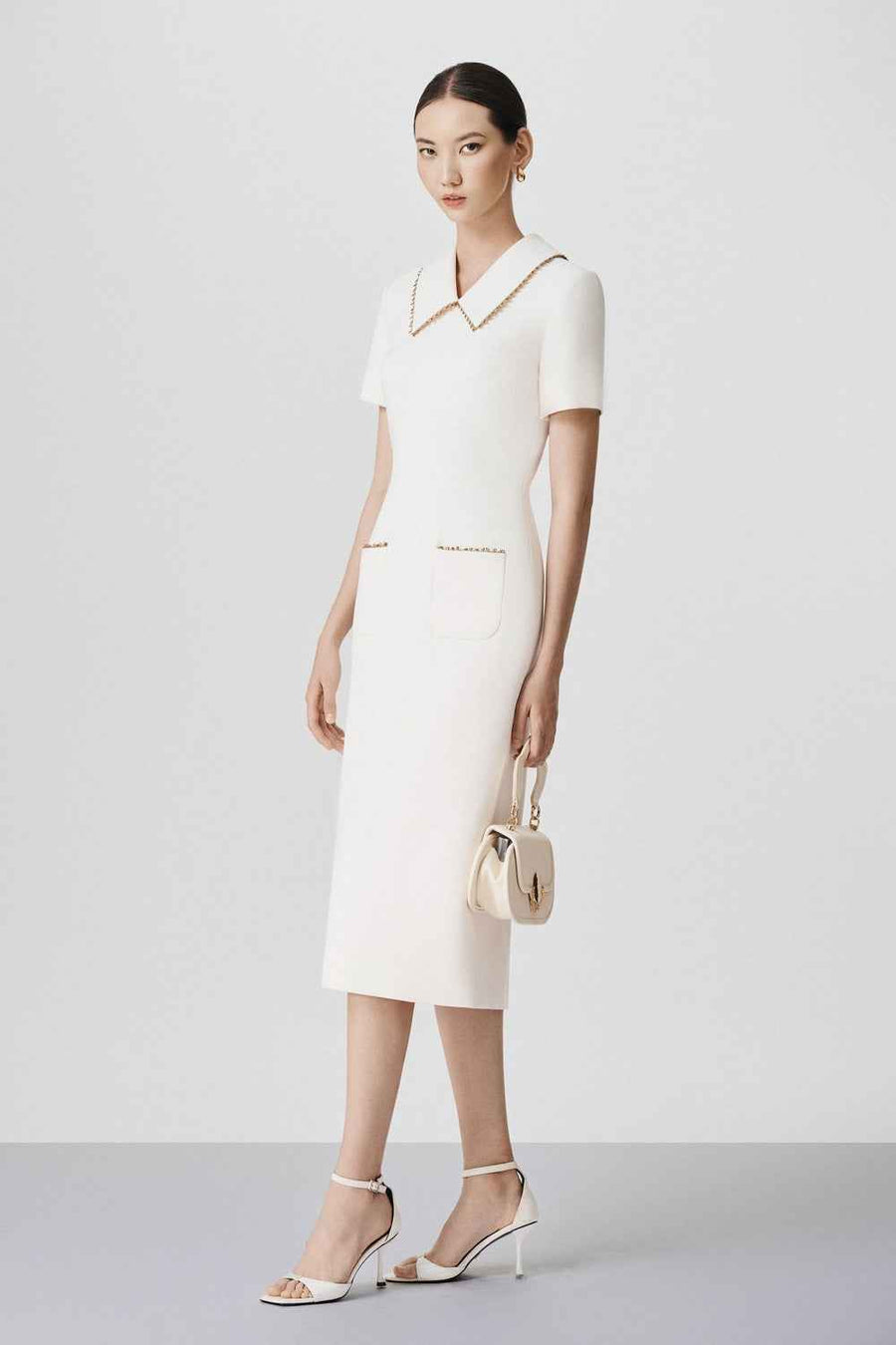 Halo Sheath Peter Pan Collar Wool Calf Length Dress