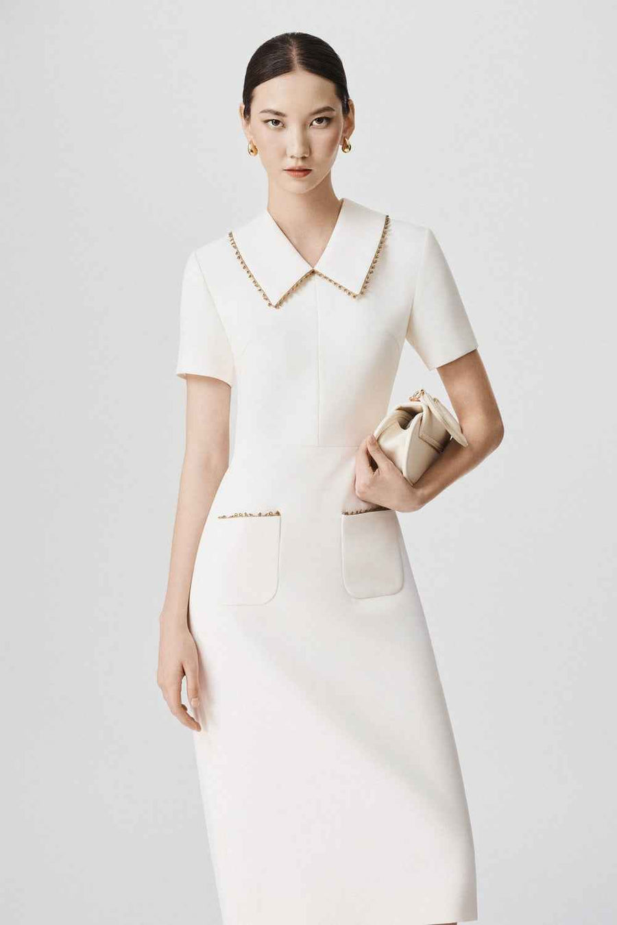 Halo Sheath Peter Pan Collar Wool Calf Length Dress