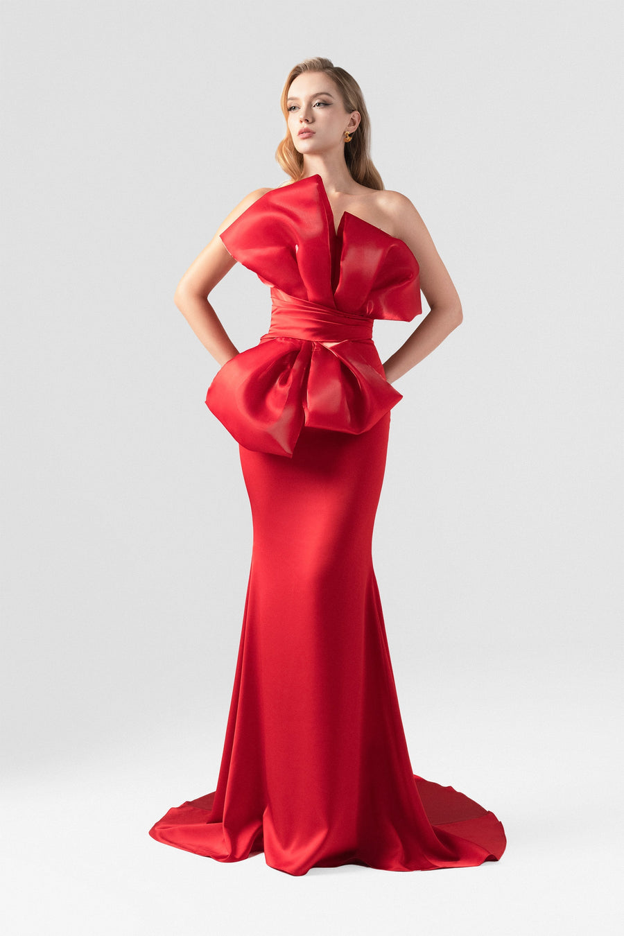 Magnifique Silk Fishtail Gown with Oversized Organza Bow 2