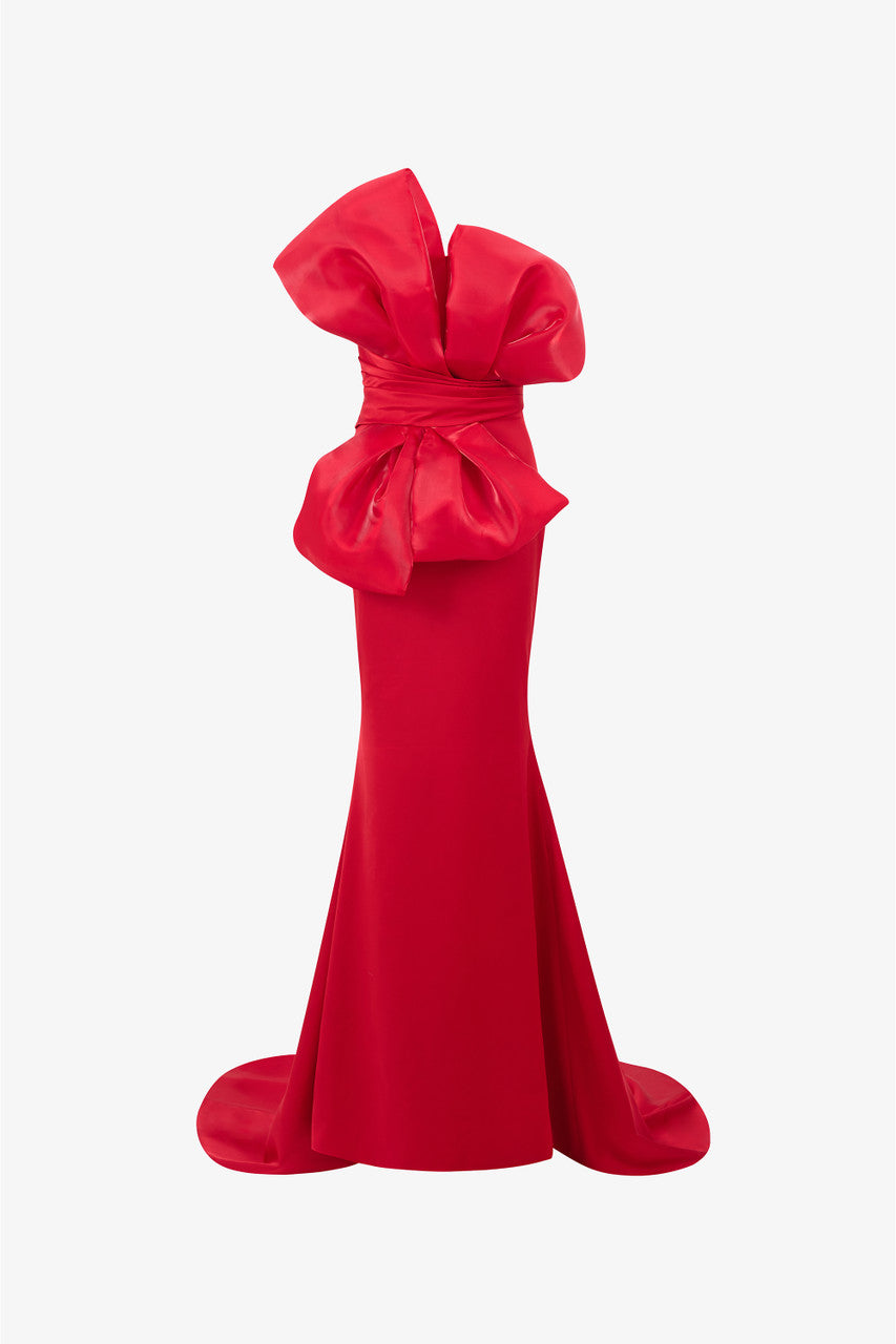 Magnifique Silk Fishtail Gown with Oversized Organza Bow 1