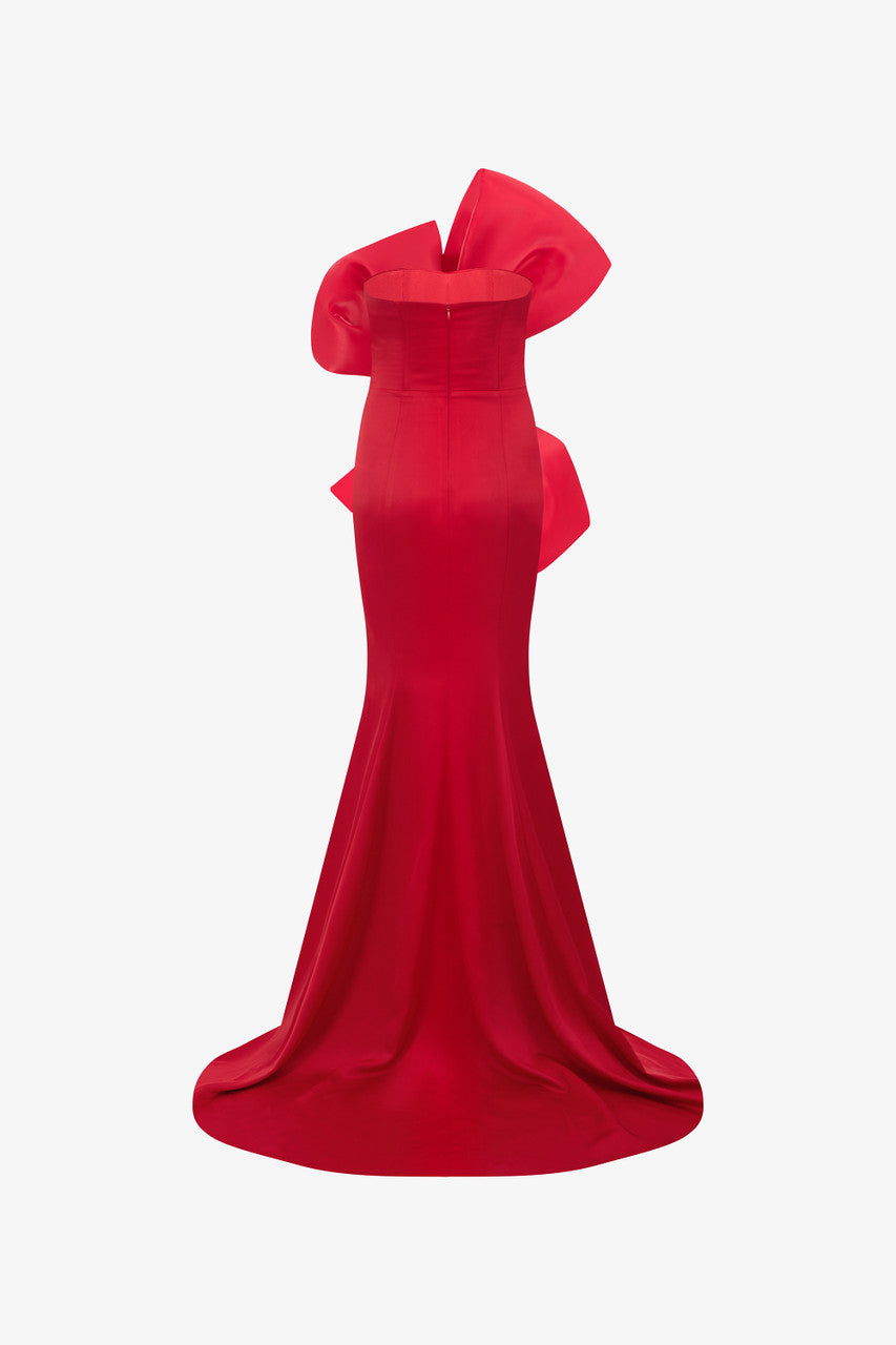 Magnifique Silk Fishtail Gown with Oversized Organza Bow 3