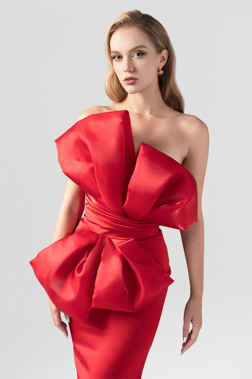 Magnifique Silk Fishtail Gown with Oversized Organza Bow 4