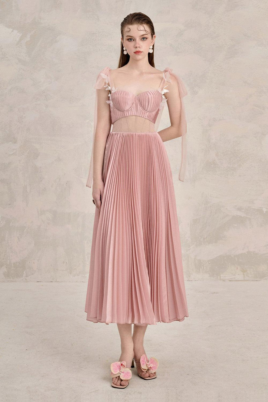 Rosalie Pleated Corset Waist Silk Midi Dress Midi Dress LINH PHUNG