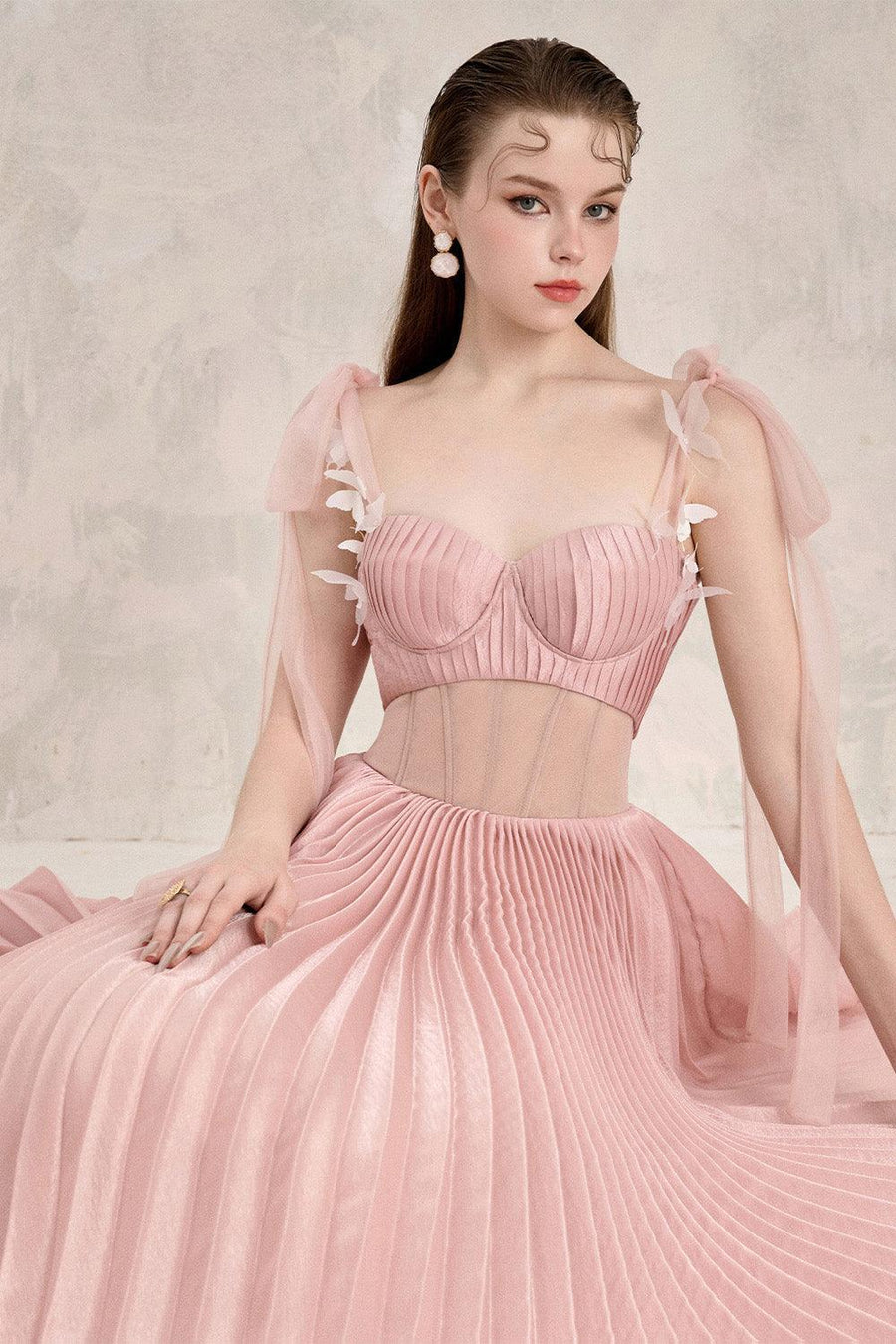 Rosalie Pleated Corset Waist Silk Midi Dress Midi Dress LINH PHUNG