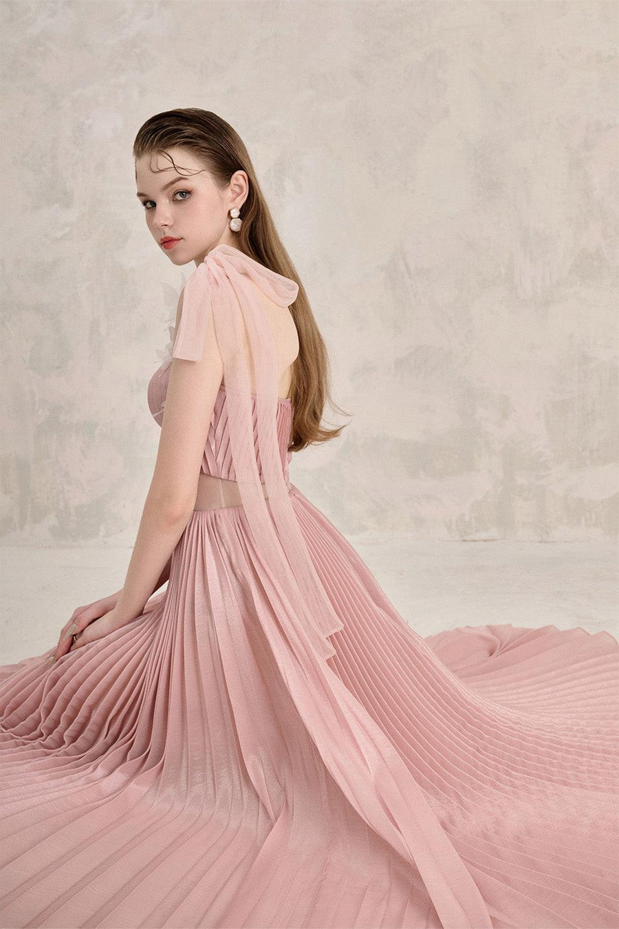 Rosalie Pleated Corset Waist Silk Midi Dress Midi Dress LINH PHUNG