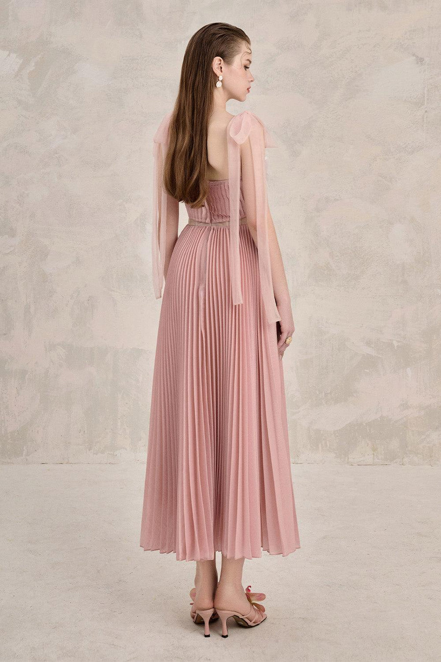 Rosalie Pleated Corset Waist Silk Midi Dress Midi Dress LINH PHUNG